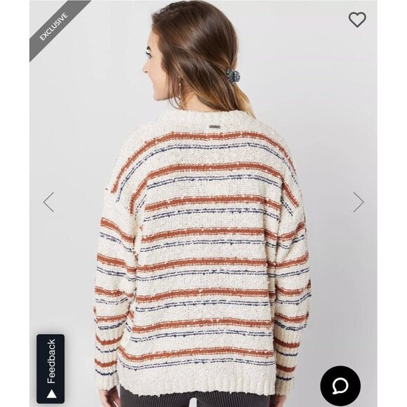 Billabong Womens Striped Nubby Crew Neck Sweater Size M Oversized Multi-colored - Picture 2 of 12